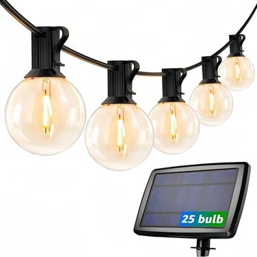 Lepro LE Solar String Lights Outdoor, 25ft Solar Festoon Lights Outdoor with 25 G40 LED Bulbs, Waterproof Bulb Fairy String Lights with 4 Light Modes for Garden, Gazebo, Patio, Pergola, Party and More