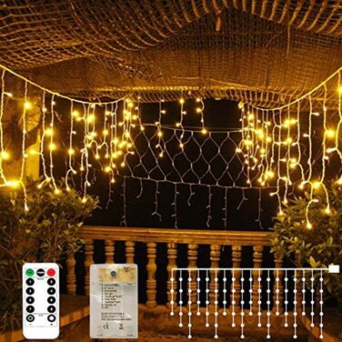 مصابيح ستارة قصيرة 90 مصباح LED بطول 10 قدم مع 8 اوضاع تحكم عن بعد، تعمل بواسطة USB وبطارية - سلسلة مصابيح خيالية مقاومة للماء للاستخدام الداخلي والخارجي والعطلات والحفلات وتزيين النوافذ (ابيض دافئ)