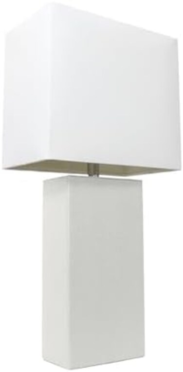 اليغانت ديزاينز مصباح طاولة عصري من الجلد الطبيعي Lt1025-Wht، ابيض