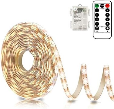 شريط اضاءة LED يعمل بالبطارية مع جهاز تحكم عن بعد، 8 اوضاع، قابل للتعتيم، مؤقت، ذاتي اللصق، قابل للقص، مقاوم للماء، 9.8 قدم، 90 مصباح LED للتلفزيون والمطبخ والخزانة وغرفة النوم