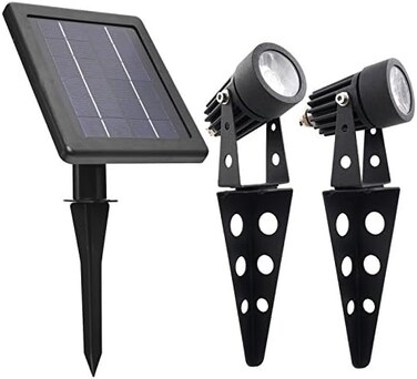 مصباح LED صغير 50X مزدوج يعمل بالطاقة الشمسية من الالومنيوم المصبوب بلون ابيض دافئ 60 لومن لكل مصباح مناسب للاماكن الخارجية والحديقة والفناء والمناظر الطبيعية