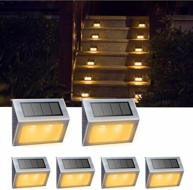 XLUX Solar Lights for Steps Decks Pathway Yard Stairs Fences, LED lamp, Outdoor Waterproof, Warm Light, 6 Pack