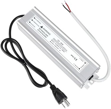 LightingWill Waterproof IP67 LED Power Supply Driver Transformer 60W 220V AC to 12V DC Low Voltage Output with 3-Prong UK Plug 3.3 Feet Cable for Outdoor Use
