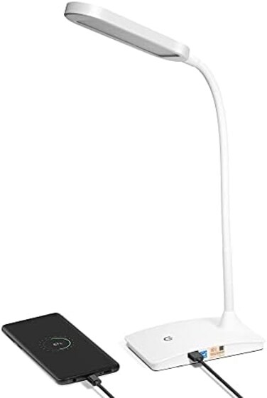 مصباح مكتب LED ايفي مع منفذ USB، مفتاح لمس ثلاثي الاتجاهات، ازرق (ابيض) من IVY-40BK