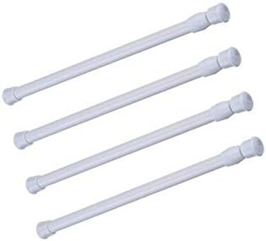 قضبان شد للخزانة مكونة من 4 قطع من قضبان شد زنبركية من الستيل قابلة للتعديل للستائر والدش والنافذة (ابيض، 11.8-20 انش)