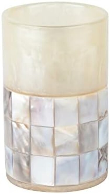 كريتيف سينتس كوب حمام - كوب حمام مزخرف لشطف الفم مصنوع من صدف من عرق اللؤلؤ الجميل، كوب فرشاة اسنان لحمل فرش الاسنان ومعجون الاسنان (مجموعة ميلانو)