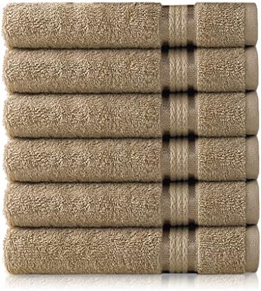 قطن كرافت مجموعة مناشف يد فائقة النعومة من 6 قطع مقاس 16×28 انش - مناشف عالية الامتصاص للحمام والدش والمطبخ - مثالية للاستخدام اليومي - سهلة التنظيف في الغسالة - قطن فاخر مغزول حلقيًا 580 غرام لكل متر