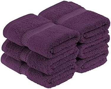 سوبيريور طقم مناشف وجه من القطن المصري السادة، 13 انش × 13 انش، لون ارجواني، 6 قطع