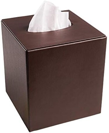 داكاسو غطاء علبة مناديل من الجلد - غطاء علبة مناديل جلدي فاخر لعلبة المناديل المربعة - غطاء مناديل انيق وديكور مكتب راقي - (بني)