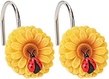 طريقة فاخرة عباد الشمس دش نافذة السنانير ، الخنفساء حمام ديكور السنانير الحمام دش الحمام دش الحلقات الراتنج السنانير 12 قطعة الذهب