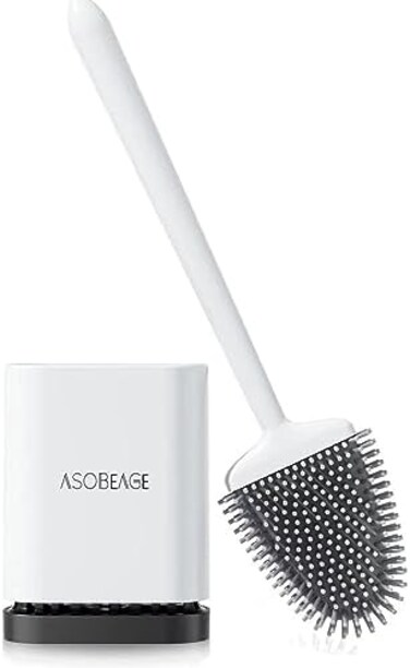 فرشاة تواليت من اسوبيج، فرش تواليت سيليكون للتنظيف العميق مع مقبض بلاستيكي طويل مانع للانزلاق وشعيرات مرنة، فرشاة تواليت من السيليكون مع حامل سريع الجفاف للحمام والمرحاض