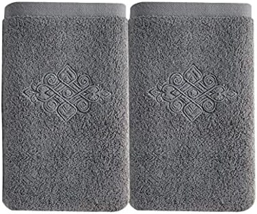 sense gnosis Hand Towels Premium 100 Percent Cotton Ultra Thick Soft Highly Absorbent Embroidered Multicolored Bathroom Towel Home Spa, Towel Set of 2, 13 X 29 Inch (Grey, White) Grey MJG2