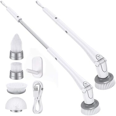 Tilswall Electric Spin Scrubber - Cordless Shower Power Scrubber, Bathroom Cleaner Tools Set with 4 Replaceable Brush Heads, Grout Cleaning Brush with Long Handle for Tile Floor Bathtub