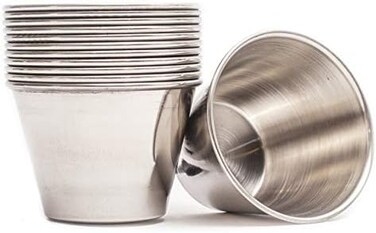 ehomeA2Z Ramekin Stainless Steel Condiment Sauce Cups Au Jus Commercial Grade 12 Pack (12, 2.5 oz)