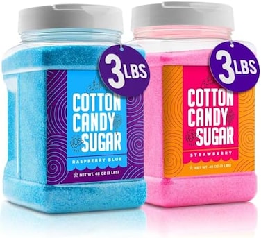 The Candery Cotton Candy Floss Sugar (2-Pack) Includes   Raspberry Blue and Strawberry   Plastic, Reusable Jars   Easy Pour Spout or Scoop   3 LBS Jars