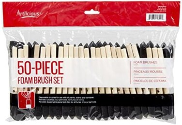 Artlicious Foam Brush Set - Pack of 50 Disposable, 1-inch Sponge Paint Brushes for Acrylic Painting, Staining, Varnishes &amp; DIY Craft Projects - Art Supplies