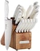 Sabatier 15-Piece Forged Triple Rivet Knife Block Set, High-Carbon Stainless Steel Kitchen Knives, Razor-Sharp Knife set with Acacia Wood Block, White Handles