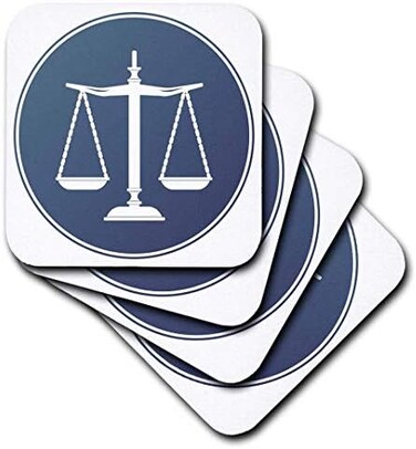 3dRose cst_165574_3 Blue Circle Symbol Scales of Justice Ceramic Tile Coasters, Set of 4