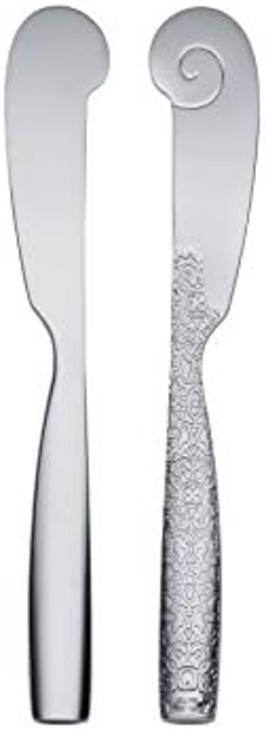 Alessi "Dressed" Butter Knives in 18/10 Stainless Steel Mirror Polished With Relief Decoration (Set of 6), Silver