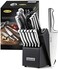 McCook Knife Sets, 15 Pieces, Knife Set with Block, German Stainless Steel, Integrated Sharpener, Stainless Steel/Black Block