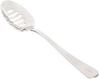 Mercer Culinary 18-8 Stainless Steel Plating Spoon with Slotted Bowl, 7-7/8-Inch, Silver, 7 7/8