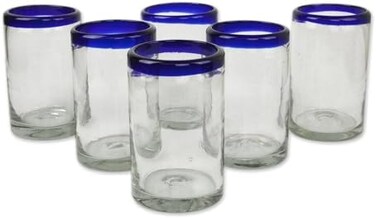 NOVICA Hand Blown Glass, 5" H x 3.2" Diam, Blue