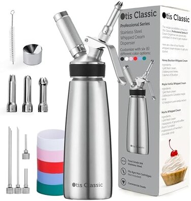 Otis Classic Whipped Cream Dispenser Stainless Steel - Professional Cream Whipper - 500ml Large - Gourmet Set