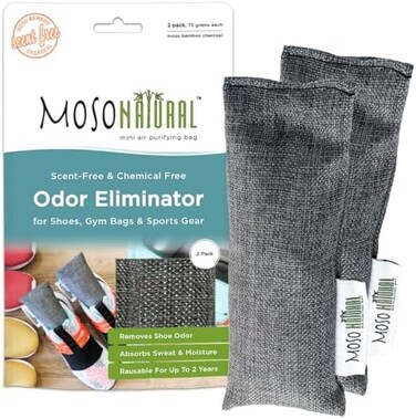 MOSO NATURAL Odor Absorbers, Eliminator For Shoes, Gym Bags&amp;Sports Gear. Premium Moso Bamboo Charcoal Air Purifying Bag And Deodorizer 75Gm*2 (Two Bags Per Package)  Lasts up to 2 years! Long Lasting