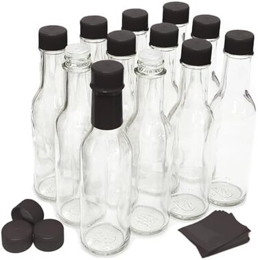 nicebottles Hot Sauce Bottles with Black Caps &amp; Shrink Bands, 5 Oz - Case of 12