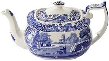 Portmeirion Spode Blue Italian Collection Teapot   Tea Infuser   Made of Earthenware   40-Ounces/2.5 Pints   Dishwasher and Microwave Safe   Made in England (Blue/White)