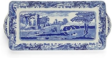 Portmeirion Spode Portmeirion Home &amp; Gifts Blue Italian 33 cm Porcelain Sandwich Tray, Blue and White
