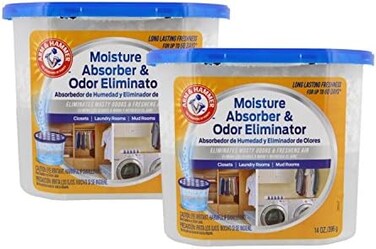 Arm &amp; Hammer Moisture Absorber &amp; Odor Eliminator 14oz Tub, 2 Pack - Eliminates Musty Odors &amp; Freshens Air for Closets, Laundry rooms, Mud Rooms