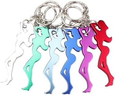 Swatom Girl Shape Aluminum Alloy Beer Bottle Opener Keychain Key Tag Chain Ring Accessories (6 PCs)