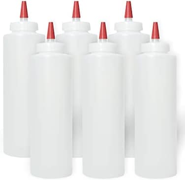 Pinnacle Mercantile Plastic Condiment Squeeze Bottles with Red Tip Cap 16-ounce Set 6 for Ketchup, Mustard, BBQ, Dressing, Sauces, Crafts and More