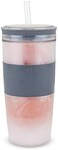 Host Double Wall Insulated Freezable Drink Chilling Tumbler with Freezing Gel Glasses for Red and White Wine, Straw and Lid, Plastic, 16 oz, Grey