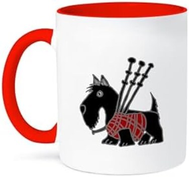 3dRose Funny Scottish Terrier Playing The Bagpipes Mug, 11 oz, Red