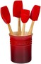 Le Creuset Silicone Craft Series Utensil Set with Stoneware Crock, 5 pc., Cerise