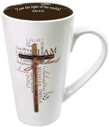 Christian Art Gifts Stoneware Coffee/Tea Mug 16oz Inspirational Bible Verse Mug - Light of The World John 8:12 Lead-free, Microwave and Dishwasher Safe Tall Matte Cream Cup with Large Handle