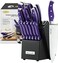 McCook MC27 14 Pieces FDA Certified High Carbon Stainless Steel kitchen knife set with Wooden Block, All-purpose Kitchen Scissors and Built-in Sharpener(Violet)