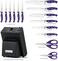 McCook MC27 14 Pieces FDA Certified High Carbon Stainless Steel kitchen knife set with Wooden Block, All-purpose Kitchen Scissors and Built-in Sharpener(Violet)