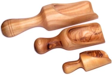 Holy Land Market Handcrafted olive wood Salt spoons or scoops/shovels SET - 3 sizes (3 to 7 Inches) - Asfour Outlet Trademark