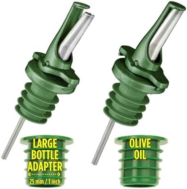 Poura Spray Nozzles For Olive Oil Bottles   Click Seal Pouring Bottles Keep Oil Fresh With Built-In Caps   Use Your Own Bottles As Oil Dispensers   Includes Large Bottle Adapters   Dishwasher Safe