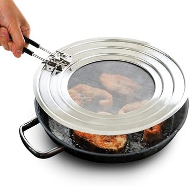 FOXEL Splash Guard - Blocks Hot Grease Splatters From Bacon, Protects Skin From Oil Burns, Universal Frying Pan Cover, Easy To Clean And Dishwasher Safe, Pan With Heat-Resistant Silicone Handle.