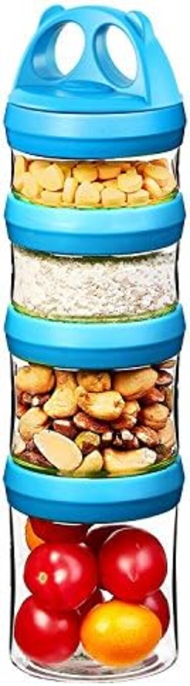 SELEWARE Tritan Food Storage Containers Snack Storage Box Snack Boxes Tower Portable Snacks Food Snack Storage Food Snack Storage Kids School Travel (0.91 Litres, Blue)