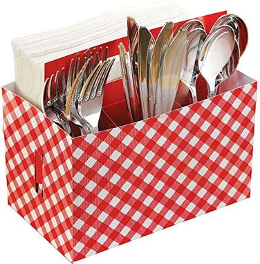 امسكان علبة ادوات مائدة من الورق المقوى للحفلات والنزهات 340064 - قطعة واحدة، احمر/ابيض، 7 × 4 1/2 انش