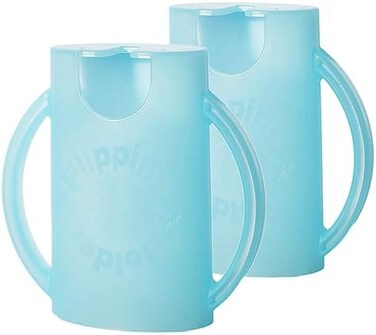 Flipping Holder 2-pack, multipurpose squeeze-proof food pouch holder and juice box holder (Aqua Blue x2)