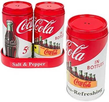 The Tin Box Company Coca Cola Salt &amp; Pepper Metal in Caddy