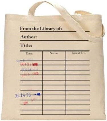 Universal Zone Library card tote bag. Library card with day due stamps handbag. Book Bag. Library bag. Market bag