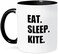 3dRose 180416_4"Eat Sleep Kitesurfing Kiteboarding surfer Kite boarder Surf Two Tone Mug, 11 oz, Black