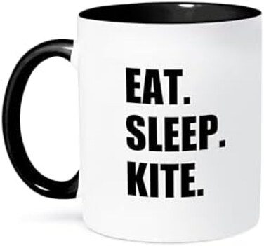 3dRose 180416_4"Eat Sleep Kitesurfing Kiteboarding surfer Kite boarder Surf Two Tone Mug, 11 oz, Black